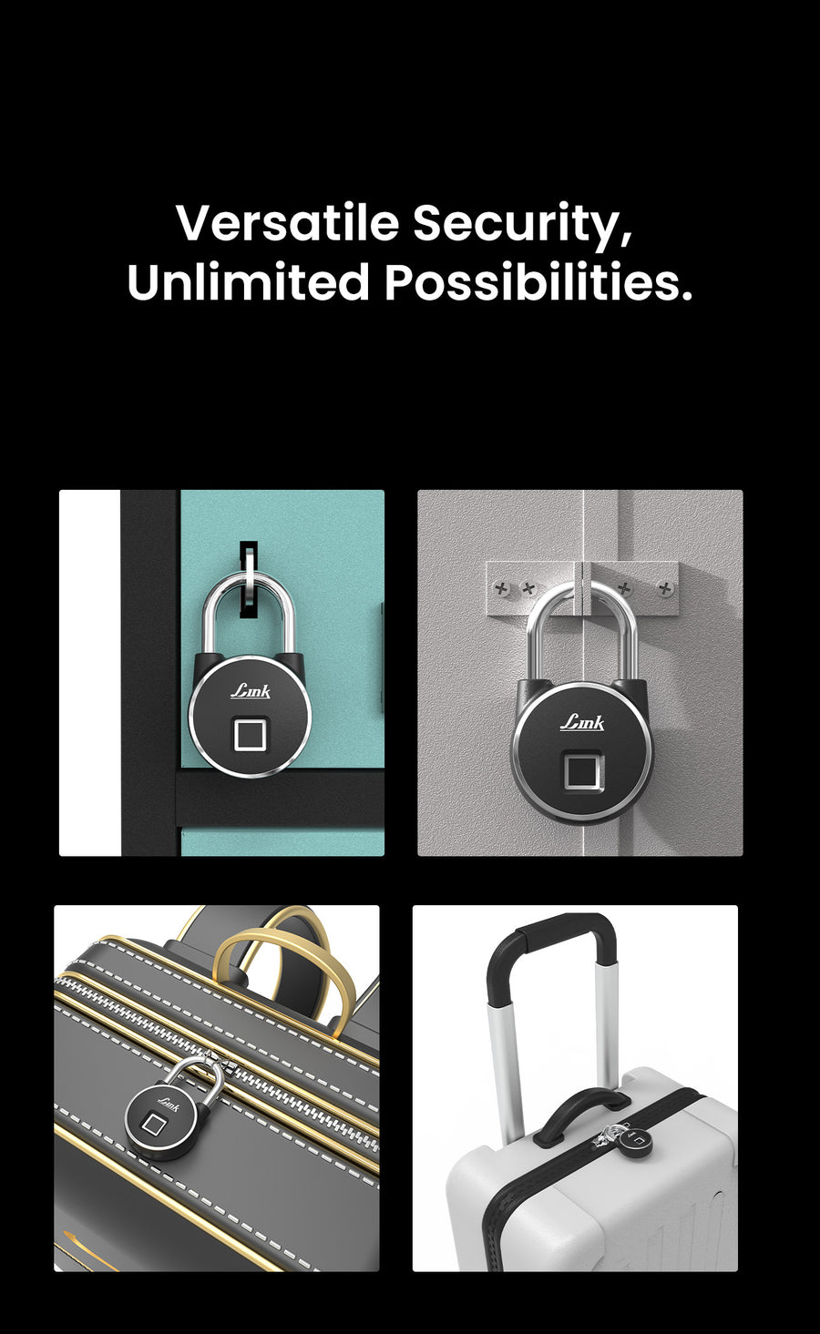 Link Smart Fingerprint Padlock With 2 Way Access Fingerprint & Mobile App Access, Suitable For Bags, Suitcase, Bike, Garage Door, Cabinet, Warehouse Doors and Shutters, Black