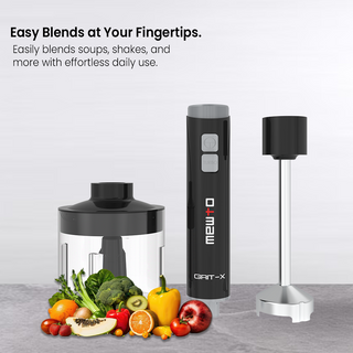  Mewto Grit-X Hand Blender 400W with Chopper attachment | Powerful DC Motor | Silent Operation | High-Grade SS Blade 