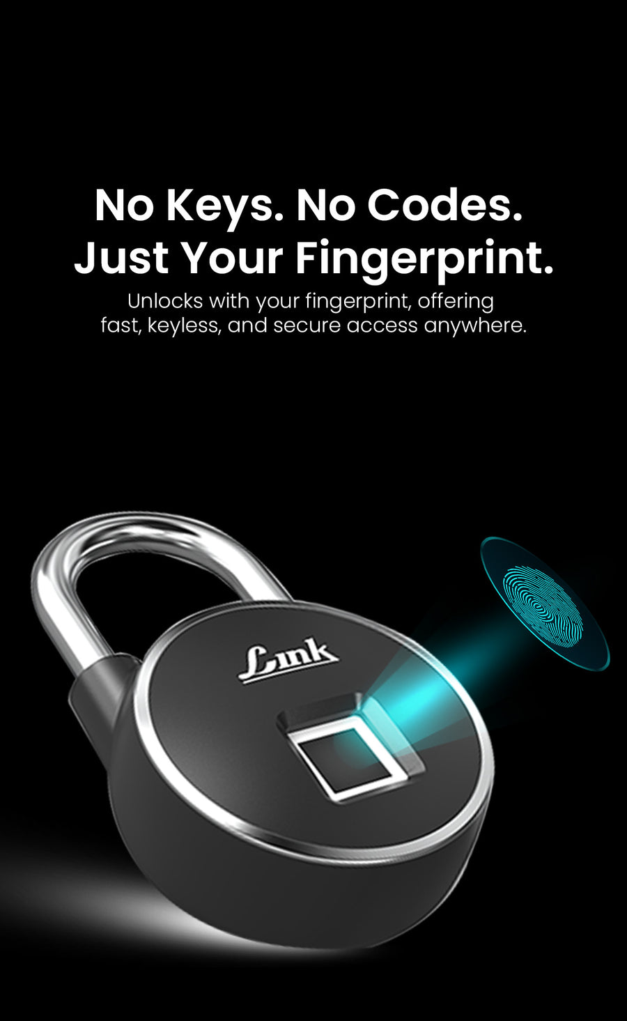 Link Smart Fingerprint Padlock With 2 Way Access Fingerprint & Mobile App Access, Suitable For Bags, Suitcase, Bike, Garage Door, Cabinet, Warehouse Doors and Shutters, Black