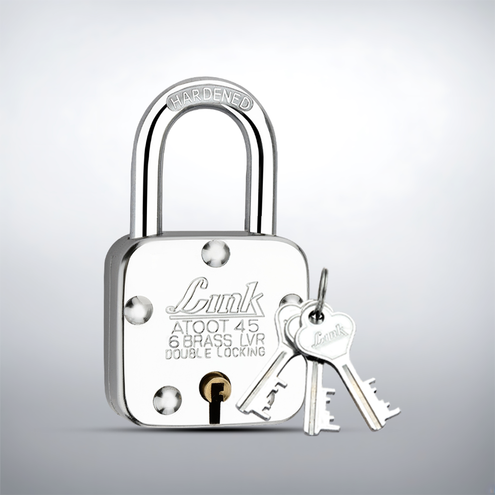 Link Atoot 45mm Long Shackle Lock | Steel Body | Hardened Shackle | 6 Brass Levers | Made in India | 1 Padlock 3 Silver Key