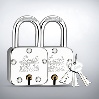  Link Atoot 45MM Lock | Double Locking | Steel Body | Hardened Shackle | 6 Brass Levers | Made in India | Each Padlock with 3 Silver Keys Free Keychain (Pack of 2) 