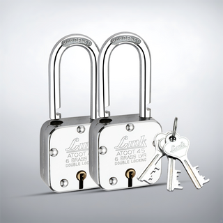  Link Atoot 45MM Long Shackle Lock | Double Locking | Steel Body | Hardened Shackle | 6 Brass Levers | Made in India | Each Padlock with 3 Silver Keys Free Keychain (Pack of 2) 