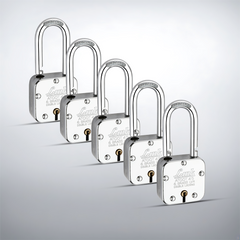 Link Atoot 45MM Long Shackle Padlocks 5Pcs Set | Steel Body | Hardened Shackle | 6 Brass Levers | Made in India | 3 Keys for Each Padlock