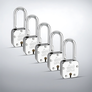  Link Atoot 45MM Long Shackle Padlocks 5Pcs Set | Steel Body | Hardened Shackle | 6 Brass Levers | Made in India | 3 Keys for Each Padlock 