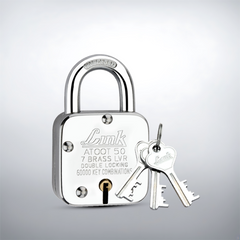 Link Atoot 50MM| 60,000 Key Combinations | Steel Body | Hardened Shackle | 7 Brass Lever | Made in India |1 Padlock 3 Silver Keys