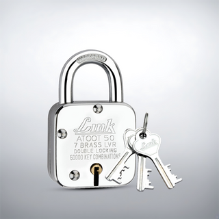  Link Atoot 50MM| 60,000 Key Combinations | Steel Body | Hardened Shackle | 7 Brass Lever | Made in India |1 Padlock 3 Silver Keys 