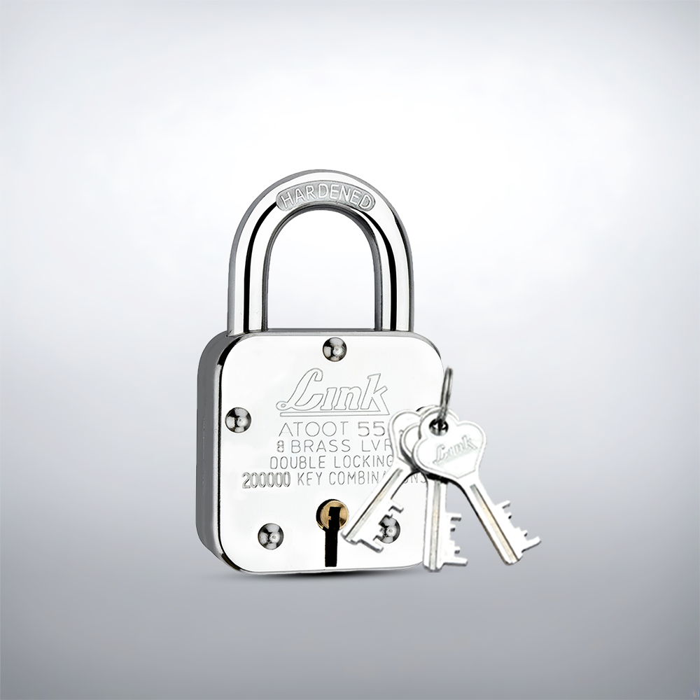 Link Atoot 55MM Lock | 2 Lakhs Key Combinations | Steel Body | Hardened Shackle | 8 Brass Levers | Made in India | Each Padlock with 3 Silver Keys and Free Key Chain