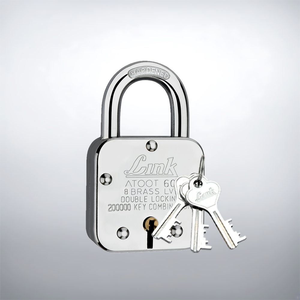 Link Atoot 60MM Lock | 2 Lakhs Keys Combination | Steel Body | Hardened Shackle | 8 Brass Levers | Made in India | 1 Padlock 3 Silver Keys