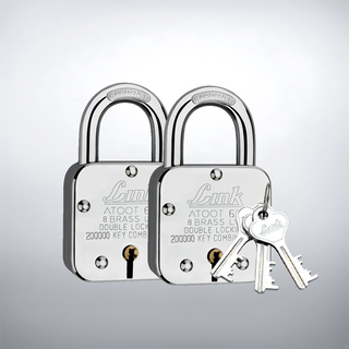 Link Atoot 60MM | 2 Lakh Key Combinatiosn | Steel Body | Hardened Shackle | 8 Brass Levers | Made in India | Each Padlock with 3 Silver Keys and Free Key Chain (Pack of 2) 