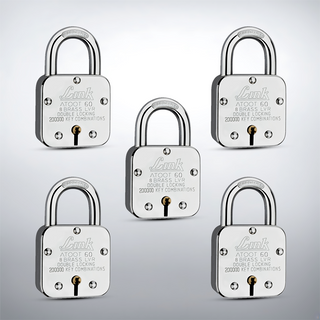  Link Atoot 60MM Padlocks 5Pcs Set | 2 Lakhs Key Combinations | Steel Body | Hardened Shackle | 8 Brass Levers | Made in India | 3 Keys for Each Padlock 