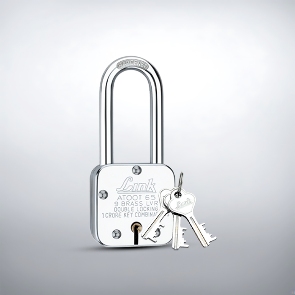 Link Atoot 65MM Long Shackle Lock | 1 Crore Keys Combinations | Steel Body | Hardened Shackle | 9 Brass Lever | Made in India | 1 Padlock 3 Silver Keys