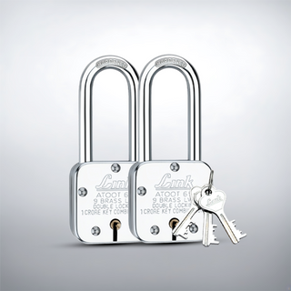  Link Atoot 65MM Long Shackle | 1 Crore Key Combinations | Steel Body | Hardened Shackle | 9 Brass Lever | Made in India | Each Padlock with 3 Silver Keys and Free Key Chain (Pack of 2) 