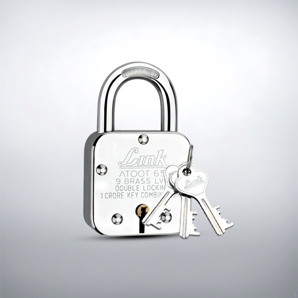 Link Atoot 65MM Padlock Pack of 1 | 1 Crore Key Combinations | Steel Body | Hardened Shackle | 9 Brass Lever | Made in India