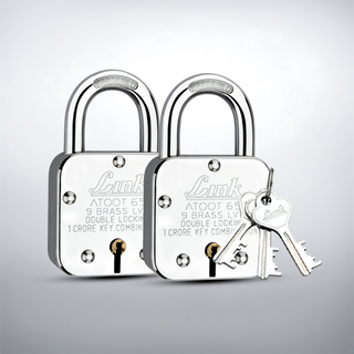  Link Atoot 65MM Padlock | 9 Brass Lever | Double Locking Pad Lock (Silver) | Pack of 2 