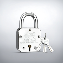 Link Atoot 70MM Lock | 1 Crore Key Combinations | Stainless Steel Body | Hardened Shackle | 9 Brass Lever | Made in India | 1 Padlock 3 Silver Keys