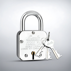 Link Atoot 75MM Lock | 2 Crore Key Combinations | Stainless Steel Body | Hardened Shackle | 10 Brass Lever | Made in India | 1 Padlock 3 Silver Key