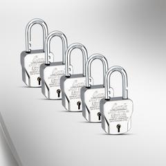 Link Atoot Extra 60MM Padlocks 5Pcs Set | 200000 Key Combinations | 304 Stainless Steel Body | Hardened Shackle | Made in India | 3 Silver Keys with Keychain | 3Keys for Each Padlock