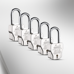 Link Atoot Extra 70MM Padlocks 5Pcs Set | 1 Crore Key Combinations | Stainless Steel Body | Hardened Shackle | 9 Brass Levers | Made in India | 3 Silver Keys with Keychain | 3 Keys for Each Padlock