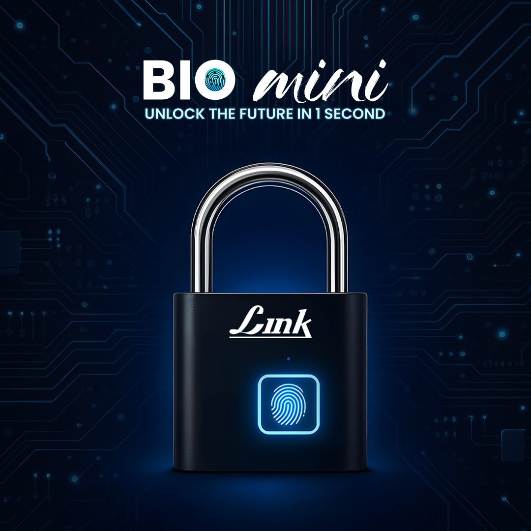 Link Smart BIO-Mini Fingerprint Padlock With 20 Fingerprint Storage, 3 Years Warranty, Emergency unlock method, Suitable For Bags, Suitcase, Bike, Garage Door, Cabinet, Warehouse Doors and Shutters, Black