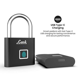 Link Smart BIO-Mini Fingerprint Padlock With 20 Fingerprint Storage, 3 Years Warranty, Emergency unlock method, Suitable For Bags, Suitcase, Bike, Garage Door, Cabinet, Warehouse Doors and Shutters, Black