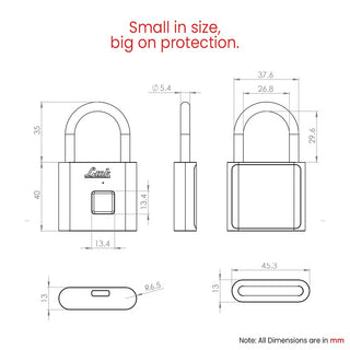 Link Smart BIO-Mini Fingerprint Padlock With 20 Fingerprint Storage, 3 Years Warranty, Emergency unlock method, Suitable For Bags, Suitcase, Bike, Garage Door, Cabinet, Warehouse Doors and Shutters, Black
