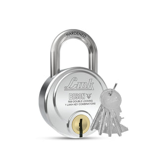 Link Bison 59mm Heavy Duty Padlock | Lock for Home Door, Office, Shop, Travel | Tough CR Body | Hardened Steel Shackle, | Double Locking System | High Precision 4 Keys | 1 Lakh Key Combinations