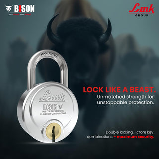 Link Bison 59mm Heavy Duty Padlock | Lock for Home Door, Office, Shop, Travel | Tough CR Body | Hardened Steel Shackle, | Double Locking System | High Precision 4 Keys | 1 Lakh Key Combinations