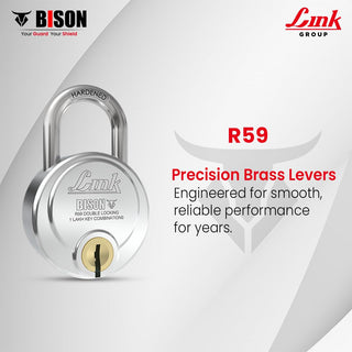 Link Bison 59mm Heavy Duty Padlock | Lock for Home Door, Office, Shop, Travel | Tough CR Body | Hardened Steel Shackle, | Double Locking System | High Precision 4 Keys | 1 Lakh Key Combinations