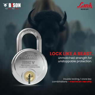 Link Bison 68mm Heavy Duty Padlock | Lock for Home Door, Office, Shop, Travel | Tough CR Body | Hardened Steel Shackle, | Double Locking System | High Precision 4 Keys | 2 Lakh Key Combinations