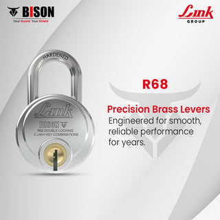 Link Bison 68mm Heavy Duty Padlock | Lock for Home Door, Office, Shop, Travel | Tough CR Body | Hardened Steel Shackle, | Double Locking System | High Precision 4 Keys | 2 Lakh Key Combinations