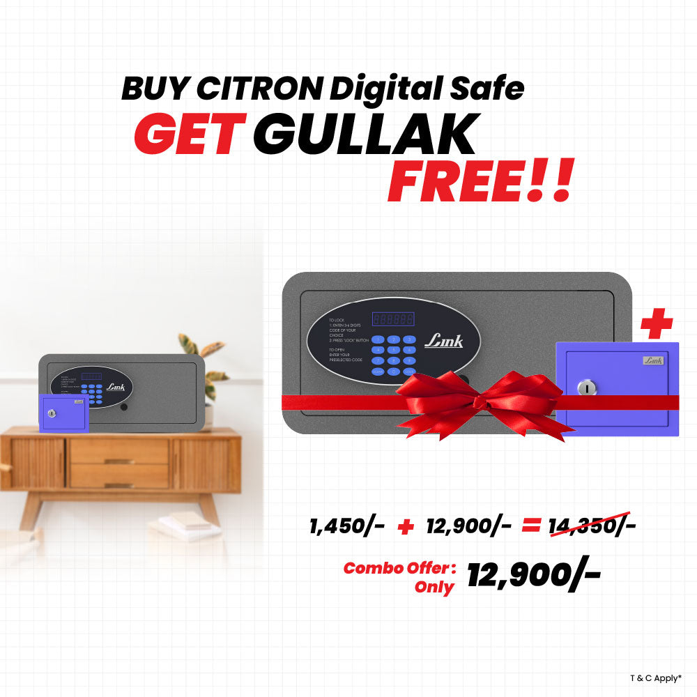Link Smart Citron Safe Locker for Home | 28 Litres | Link Digital Lock | Link Locker Safe For Home | Master & User PIN Code Access | Tijori Locker | Grey COMBO