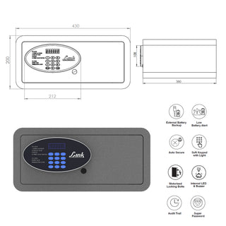 Link Smart Citron Safe Locker for Home | 28 Litres | Link Digital Lock | Link Locker Safe For Home | Master & User PIN Code Access | Tijori Locker | Grey COMBO