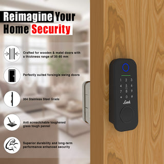 Link Smart Flexi Digital Biometric Rim Lock for Main Door (Mobile app with Wi-Fi, Black) COMBO