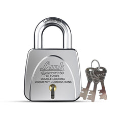 Link Gravi-T 60mm Heavy Duty Padlock | Lock for Home Door, Office, Shop, Travel | Tough CR Body | 8 Levers | Hardened Steel Shackle | Double Locking System | 3 Silver Keys | 2 Lakh Key Combinations