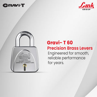 Link Gravi-T 60mm Heavy Duty Padlock | Lock for Home Door, Office, Shop, Travel | Tough CR Body | 8 Levers | Hardened Steel Shackle | Double Locking System | 3 Silver Keys | 2 Lakh Key Combinations