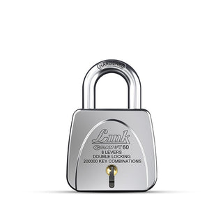 Link Gravi-T 60mm Heavy Duty Padlock | Lock for Home Door, Office, Shop, Travel | Tough CR Body | 8 Levers | Hardened Steel Shackle | Double Locking System | 3 Silver Keys | 2 Lakh Key Combinations