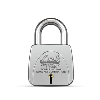Link Gravi-T 70mm Heavy Duty Padlock | Lock for Home Door, Office, Shop, Travel | Tough CR Body | Hardened Steel Shackle, | Double Locking System | 3 Silver Keys | 2 Lakh Key Combinations
