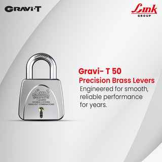 Link Gravi-T 50mm Heavy Duty Padlock | Lock for Home Door, Office, Shop, Travel | Tough CR Body | Hardened Steel Shackle, | Double Locking System | 3 Silver Keys | 50000 Key Combinations