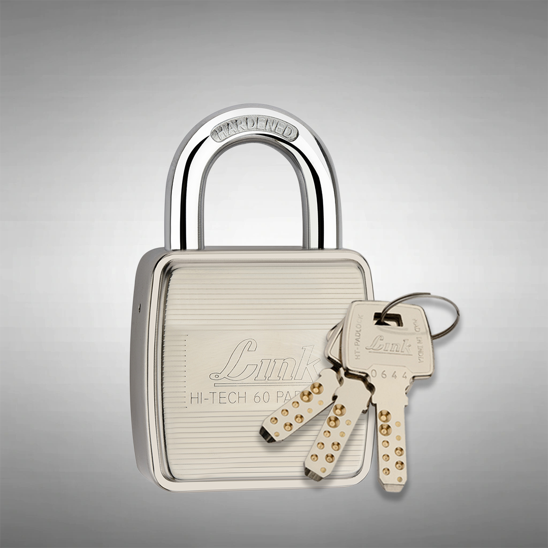 Link HT-60MM Padlock | Stainless Steel Body | Hardened Shackle | Pack of 1 Lock | 3 Silver Keys with Hi-Tech Nickle & Keychain | Made in India