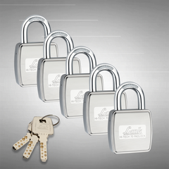 Link HT 70MM Padlocks 5Pcs-Set | Stainless Steel Body | Hardened Shackle | 3 Silver Keys with Hi-Tech Nickle & Keychain | Made in India| 3Keys for Each Padlock