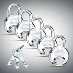 Link HT  Round 65MM Padlocks Set 5Pcs Set | Stainless Steel Body | Hardened Shackle | 3 Iron Keys with Hi-Tech Nickle | Made in India