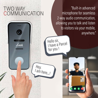 Link Smart Wi-Fi Video Doorbell 1080P | Instant Phone Visitor Video Call | Intruder Alarm | 2MP 1080P Resolution | 2-Way Talk | Alexa & Google assistance | Plug and Play Chime | Grey