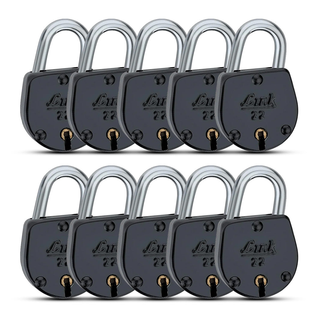 Link 35MM Jewel Coloured Padlocks 10Pcs Set  | Steel Body | Brass Lever | 2 Silver Keys | Made in India | 2 Keys for Each Padlock
