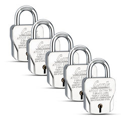 Link Atoot Extra 50MM Padlock 5Pcs Set | 60000 Key Combinations | 304 Stainless Steel Body | Hardened Shackle | Made in India | 3 Silver Keys with Keychain | 3 Keys for Each Lock