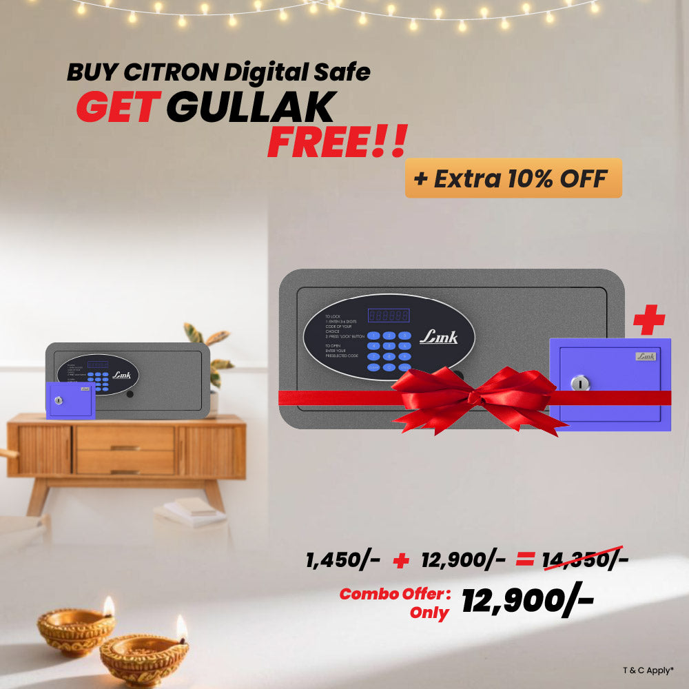 Link Smart Citron Safe Locker for Home | Digital Lock | Master & User PIN Code Access | + Free Gullak Safe + Additional Discount