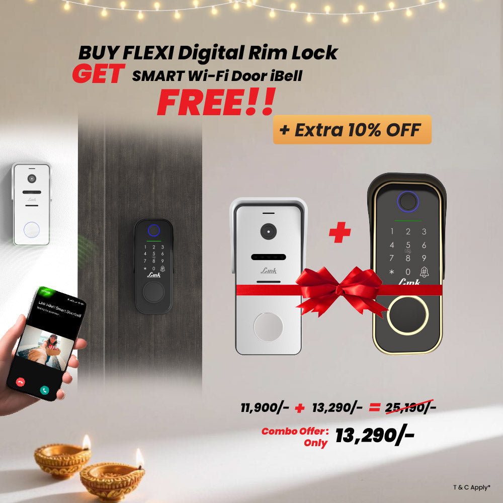 Link Smart Flexi Digital Biometric Rim Lock for Main Door (Mobile app with Wi-Fi, Black) + Free Smart i-Bell + Additional Discount