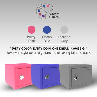Link Smart 2 Liters Gullak Safe Locker for Home & Office | 3-Year Warranty | Mechanical Key, CRCA Material, Laser Cut Design | Vibrant Saving Bank | Ocean Blue