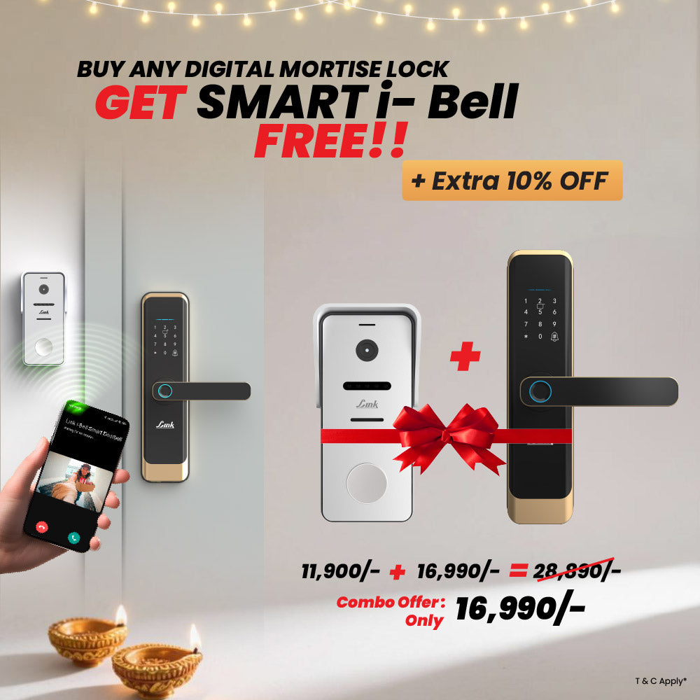 Link Smart Quantum Digital Biometric Door Lock (Mobile app with Wi-Fi, Gold) + Free Smart i-Bell + Additional Discount