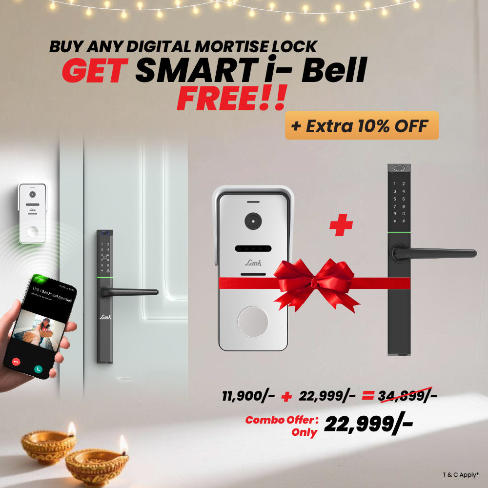 Link Smart Slimtron Digital Biometric Door Lock for Aluminium frame door (Mobile app with Wi-Fi, Black) + Free Smart i-Bell + Additional Discount