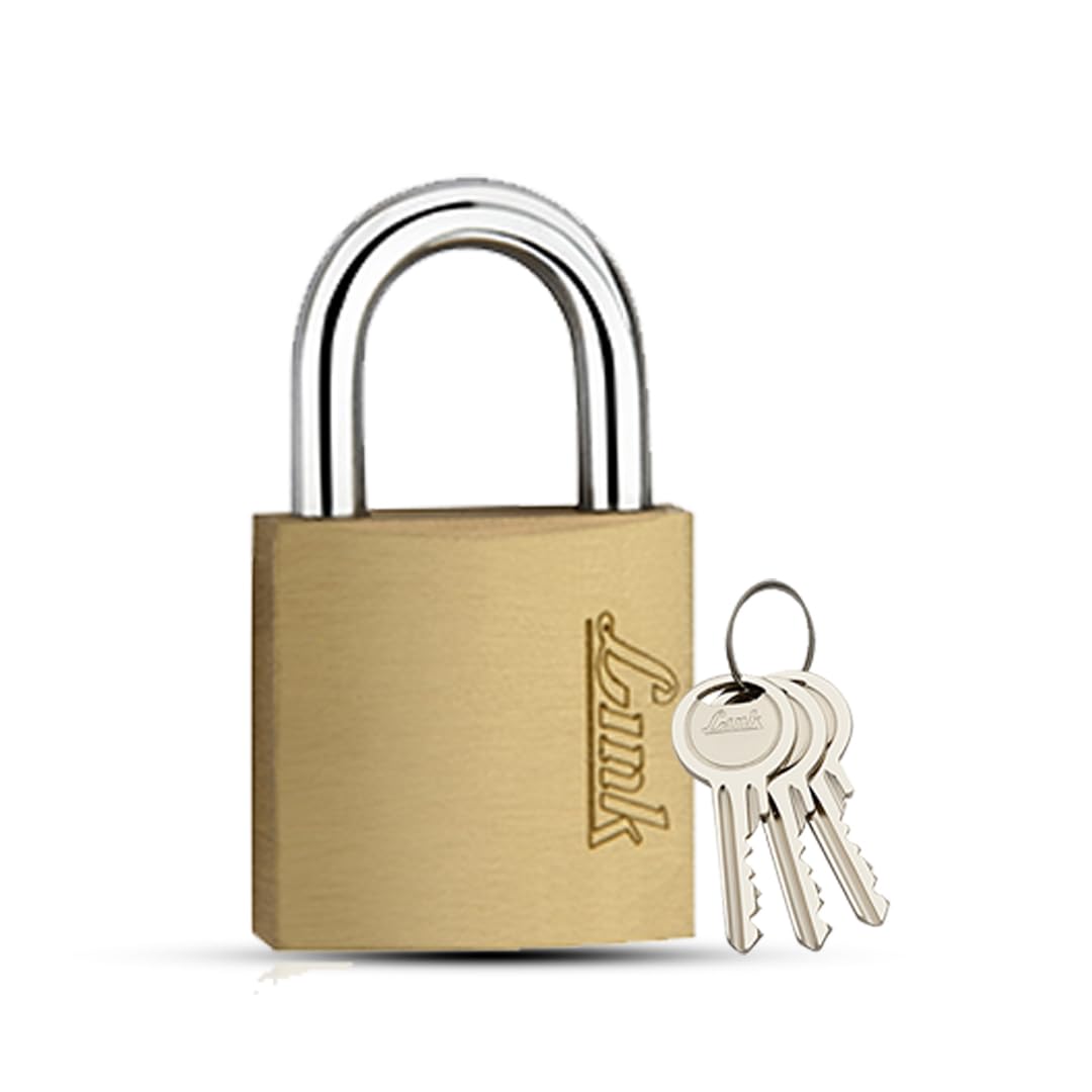 Link PT-20 MM Brass Padlock with Hardened Shackle and 3 Brass Key | 15 Years Warranty